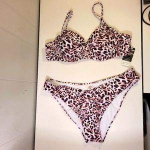 SHEKINI WHITE/BLACK/PINK ANIMAL PRINT BIKINI SIZE XL NWT